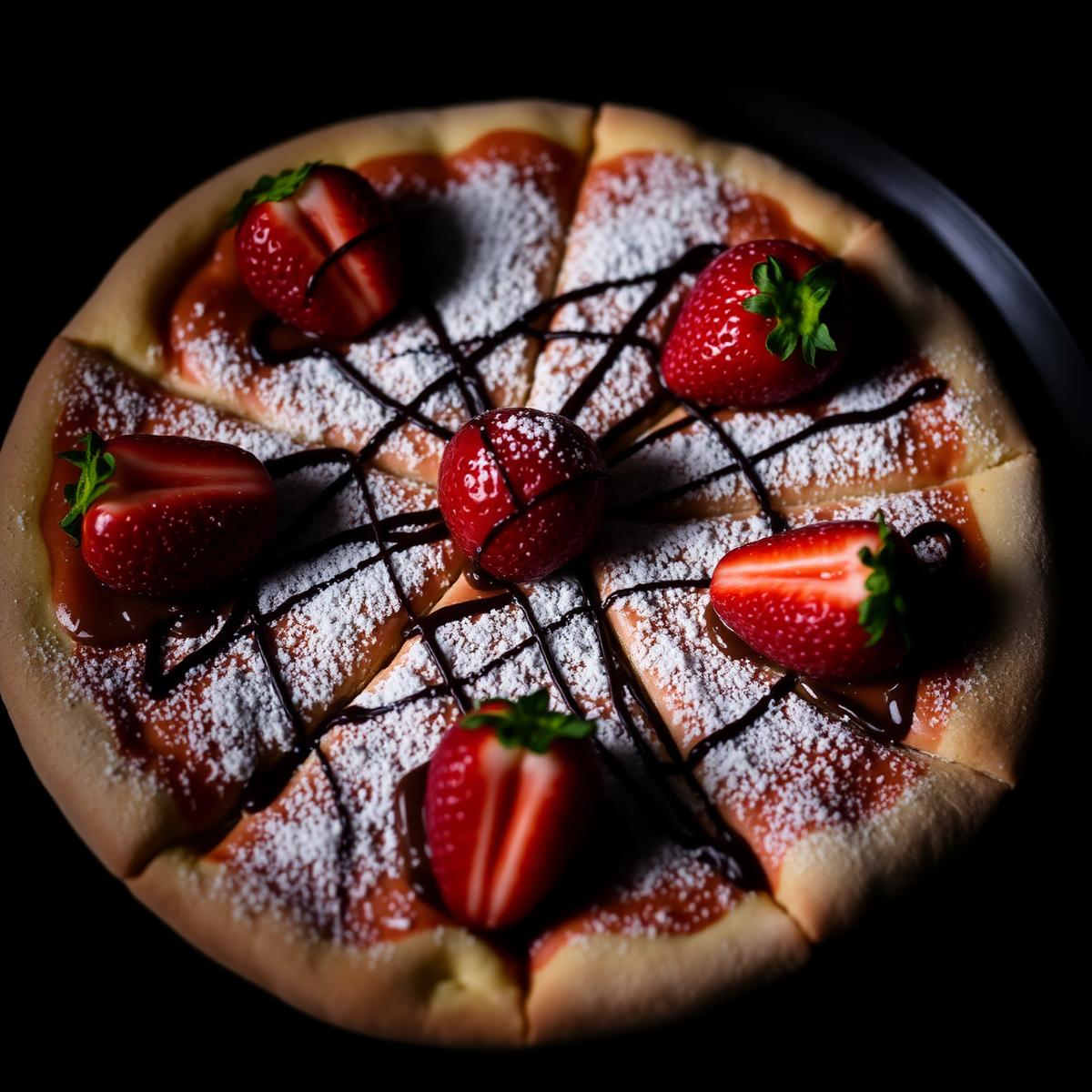 Pizza doce de morango com chocolate